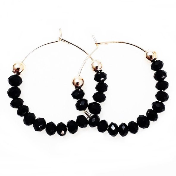 Siyah Kristal Taş Kadın Halka Küpe - 3