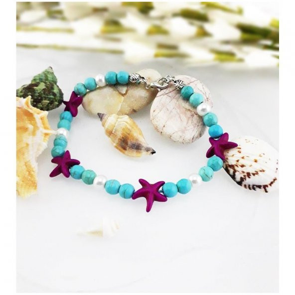 Turkuaz Doğal Taş Yıldız Kadın Halhal