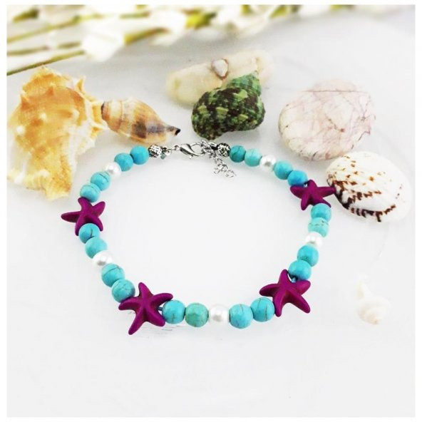 Turkuaz Doğal Taş Yıldız Kadın Halhal - 2