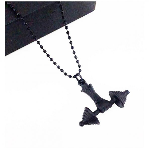 Siyah Renk Mat Dumbell Erkek Kolye - 2