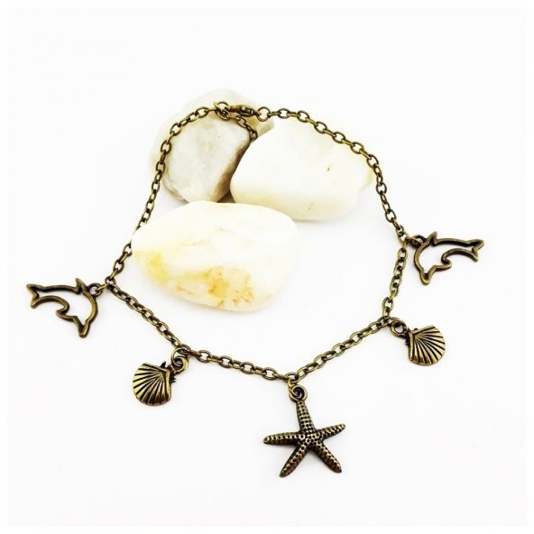 Deniz Yıldızı & Deniz Kabuğu & Yunus Balığı Temalı Kadın Halhal