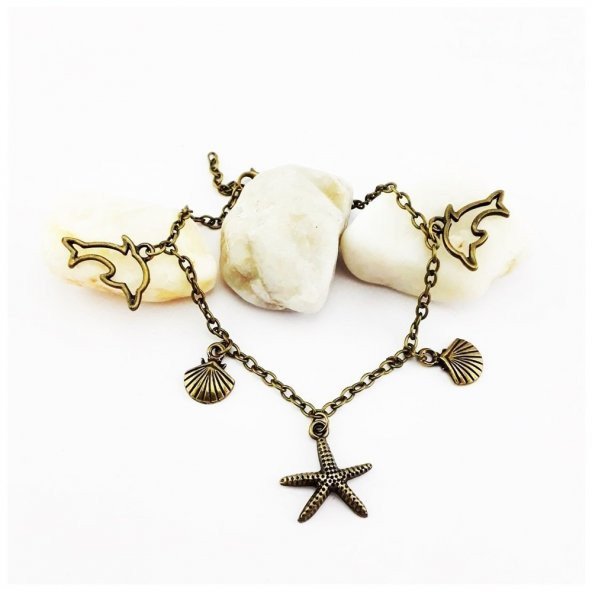 Deniz Yıldızı & Deniz Kabuğu & Yunus Balığı Temalı Kadın Halhal - 4