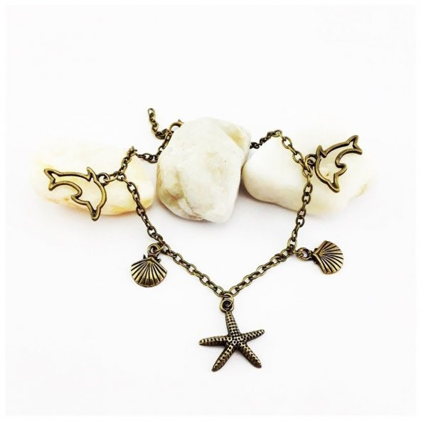 Deniz Yıldızı & Deniz Kabuğu & Yunus Balığı Temalı Kadın Halhal - 5