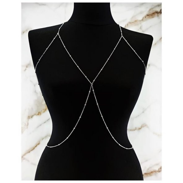 Gümüş Renk Top Zincir Kadın Vücut Zinciri