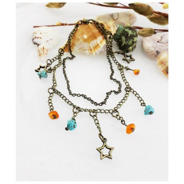 Turkuaz Doğal Taş Kadın Yıldız Halhal - 3