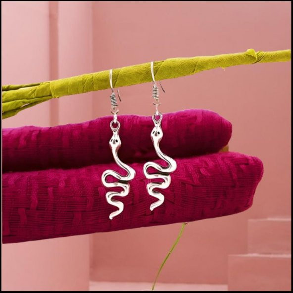 Gümüş Renk Kadın Yılan Küpe - 2