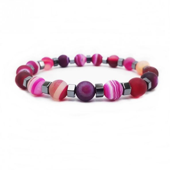Pembe Renk Akik Erkek Doğal Taş Bileklik