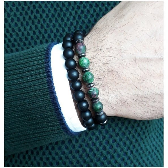 Hematit & Oniks & Jade Erkek Doğal Taş Bileklik - 4