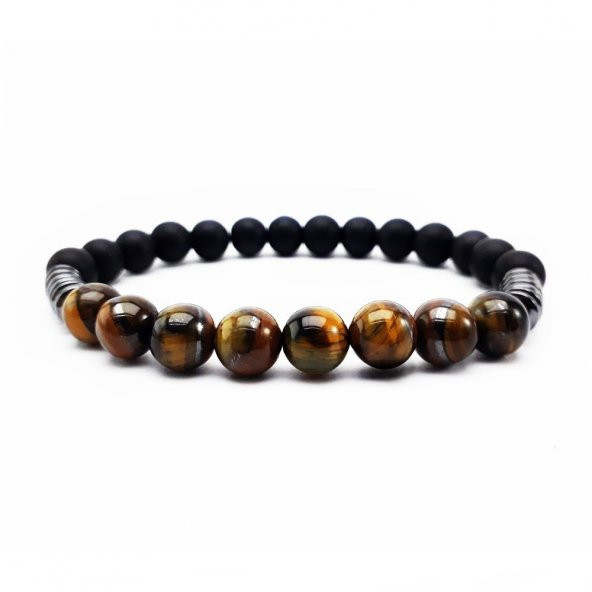 Kaplangözü - Oniks - Hematit Erkek Doğal Taş Bileklik