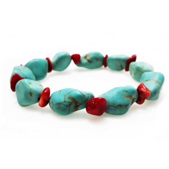 Mercan - Turkuaz Kadın Doğal Taş Bileklik - 2