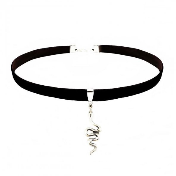 Siyah Kadife Kadın Yılan Choker Kolye