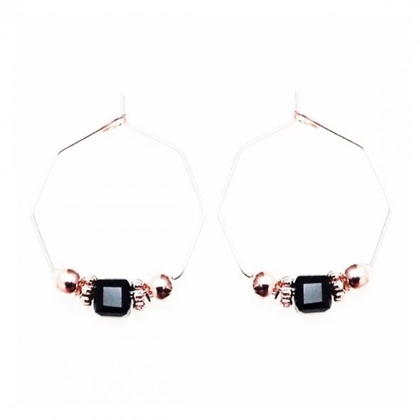 Siyah Kristal Taş Rose Halka Kadın Küpe