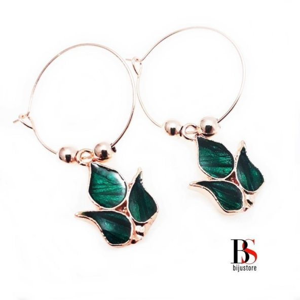 Yeşil Renk Mine Kadın Yaprak Halka Küpe - 2