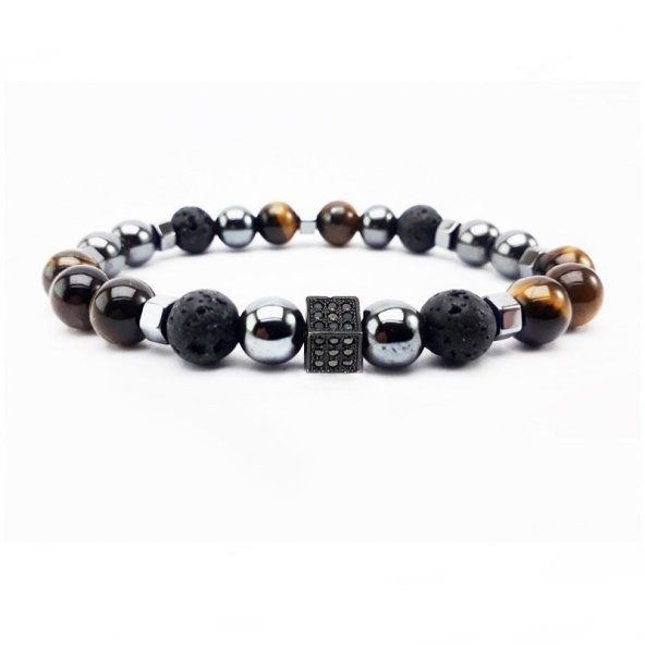 Kaplangözü - Hematit - Lav Taşı Erkek Doğal Taş Bileklik - 4