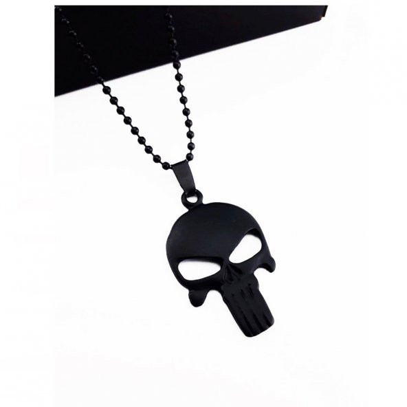 Siyah Renk Erkek Punisher Kolye