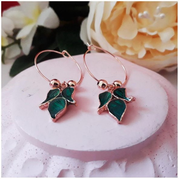 Yeşil Renk Mine Kadın Yaprak Halka Küpe