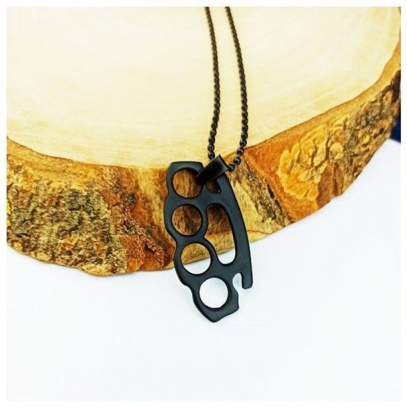 Mat Siyah Renk Erkek Muşta Kolye - 6