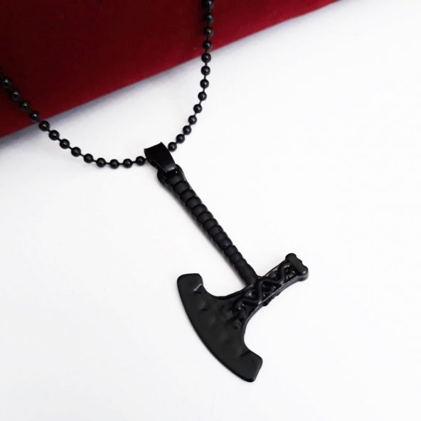 Siyah Renk Balta Tasarım Kolye - 4