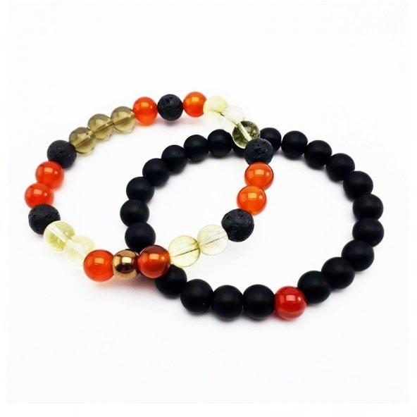 Sitrin-Kuvars-Hematit-Lav Taşı-Oniks- Akik Doğal Taş İkili Erkek Doğal Taş Bileklik