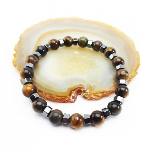 Kaplangözü - Altıgen Kesim Hematit Doğal Taş Erkek Bileklik - 3