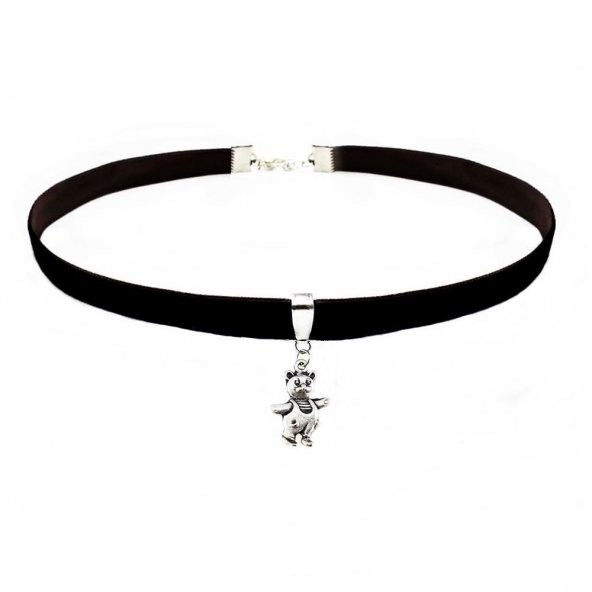 Siyah Renk Kadife Ayıcık Choker Kolye - 5