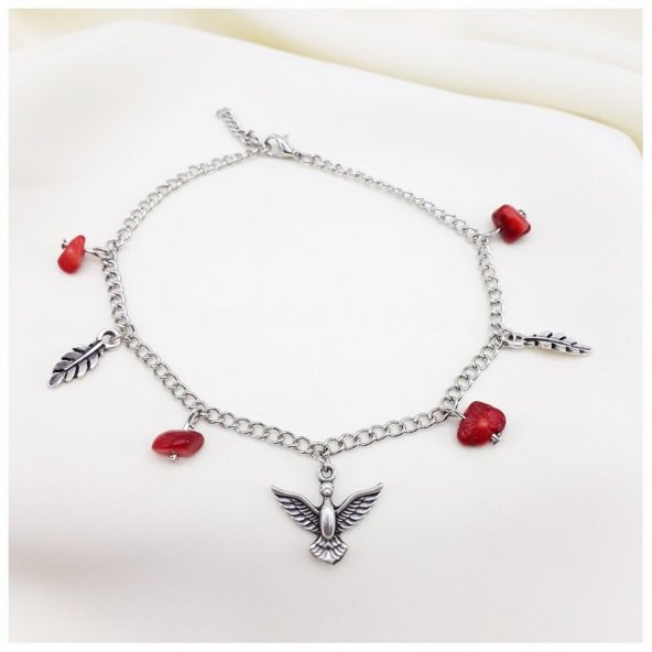 Mercan Doğal Taş Albatros Kuşu Halhal - 2