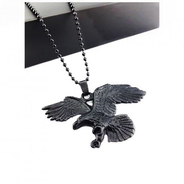 Mat Siyah Renk Erkek Kara Kartal Kolye - 4