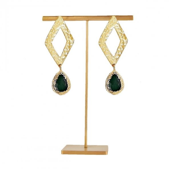 Altın Kaplama Yeşim Taşı Kadın Doğal Taş Küpe