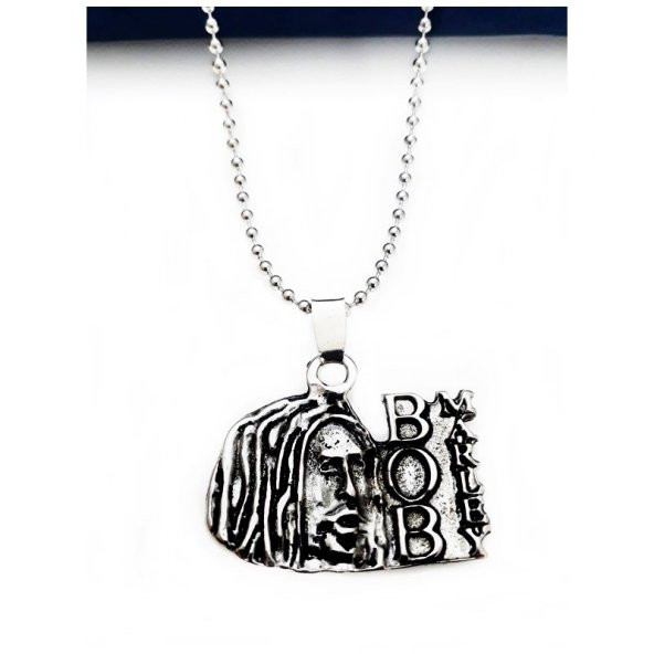 Gümüş Renk Erkek Bob Marley Kolye - 2