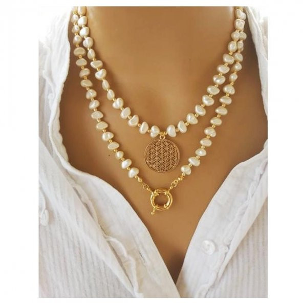 Akrilik İnci İkili Kadın Yaşam Çiçeği Kolye