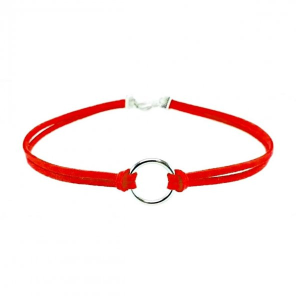 Kırmızı Renk Kadın Süet Round Choker