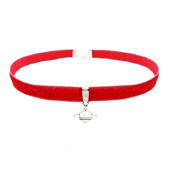 Kırmızı Kadife Kadın Satürn Choker Kolye