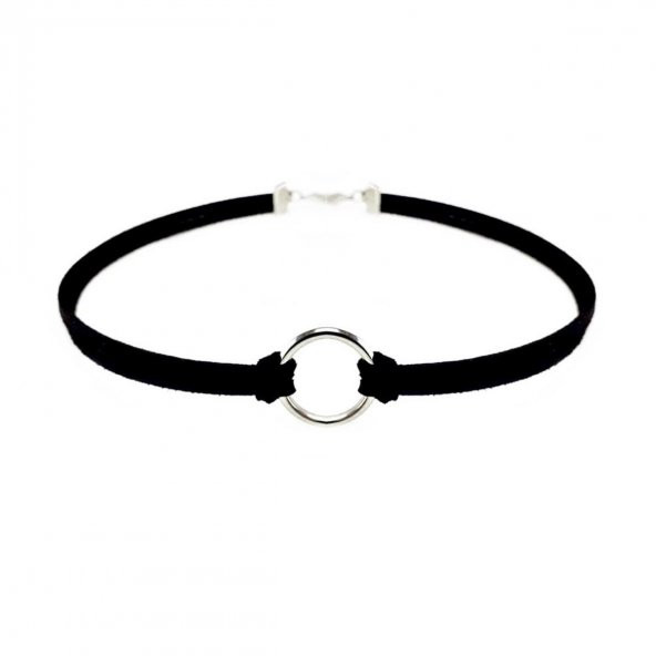 Siyah Renk Kadın Süet Round Choker - 1