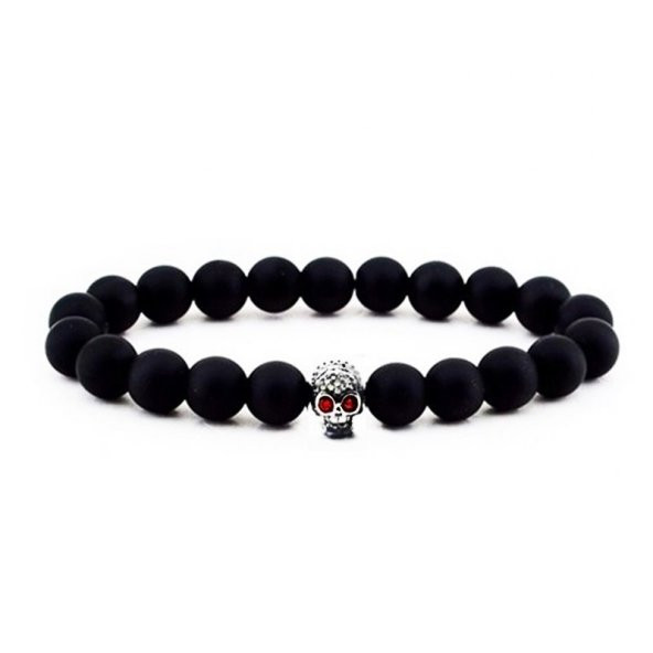 925 Ayar Gümüş Zirkon Taşlı Kuru Kafa Erkek Oniks Doğal Taş Bileklik