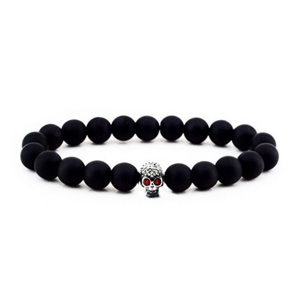 925 Ayar Gümüş Zirkon Taşlı Kuru Kafa Erkek Oniks Doğal Taş Bileklik - 3