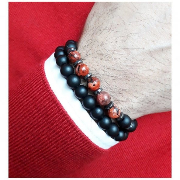 Jade-Oniks-Hematit Doğal Taş Erkek Bileklik - 4
