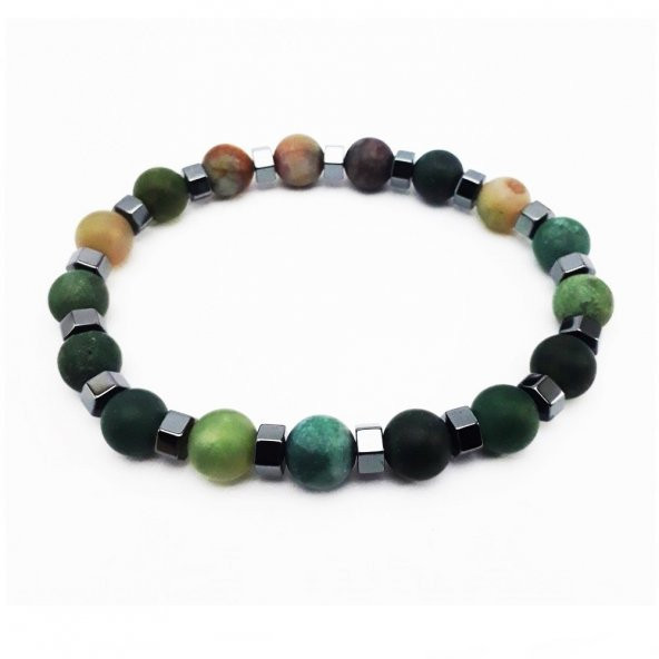 Yeşil Akik & Hematit Erkek Doğal Taş Bileklik - 2