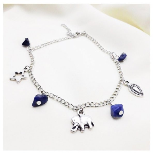 Lapis Doğal Taş Kadın Fil Halhal - 2