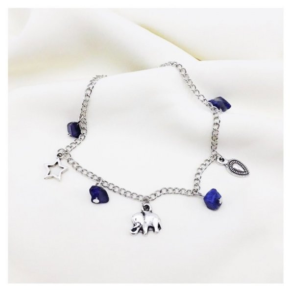 Lapis Doğal Taş Kadın Fil Halhal - 3