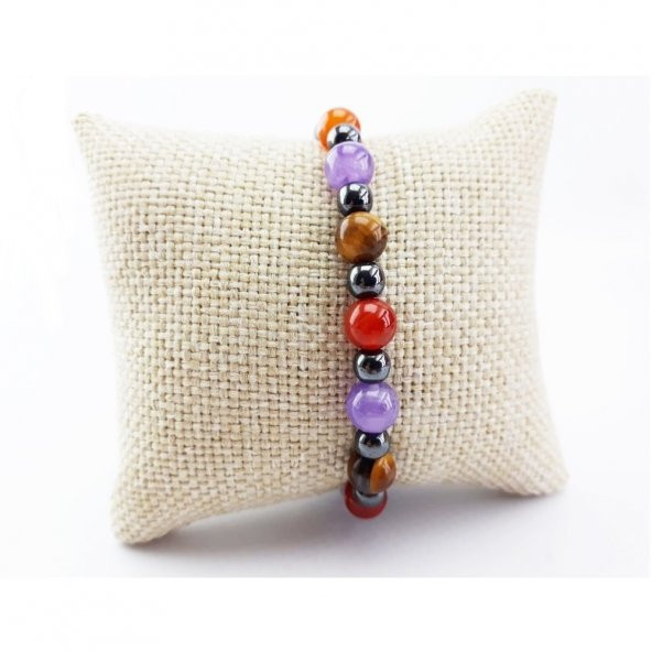 Ametist - Hematit - Kaplangözü - Akik Doğal Taş Kadın Bileklik - 5