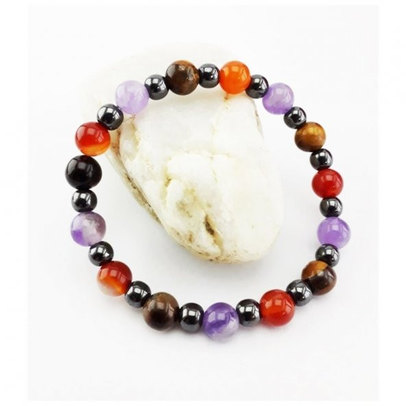 Ametist - Hematit - Kaplangözü - Akik Doğal Taş Kadın Bileklik - 6