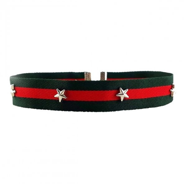 Yeşil & Kırmızı Renk Şeritli Yıldız Choker Kolye