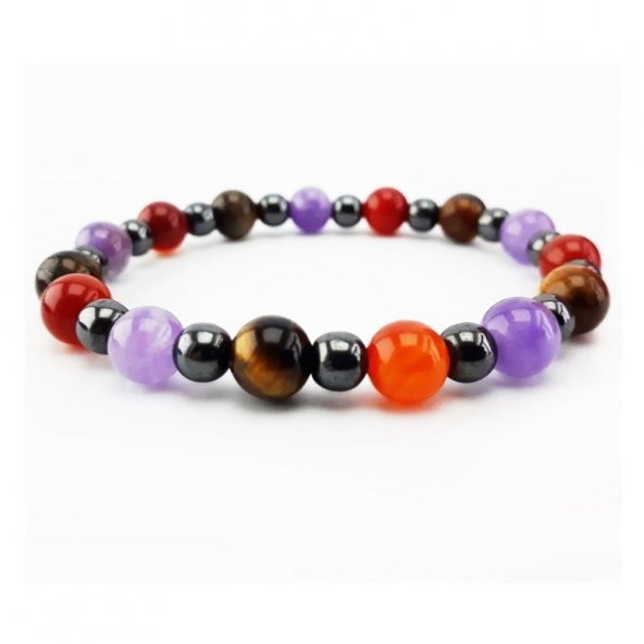 Ametist - Hematit - Kaplangözü - Akik Doğal Taş Kadın Bileklik - 8