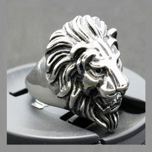 Gümüş Kaplama Erkek Aslan Başı Yüzük - 2
