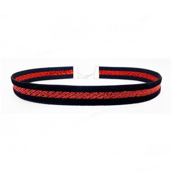 Kırmızı & Siyah Renk Kadife Kadın Choker Tasma Kolye