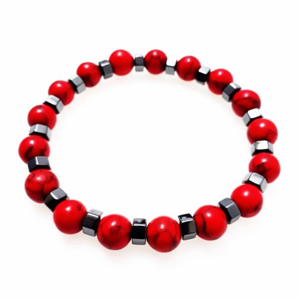 Kırmızı Turkuaz & Hematit Erkek Doğal Taş Bileklik