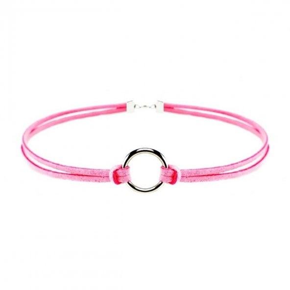 Pembe Renk Kadın Süet Round Choker - 1