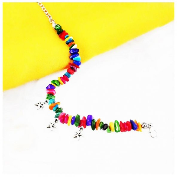 Sedef Doğal Taş Renkli Kadın Halhal - 2