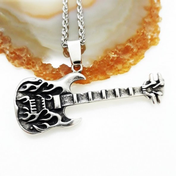 Gümüş Renk Erkek Gitar Kolye