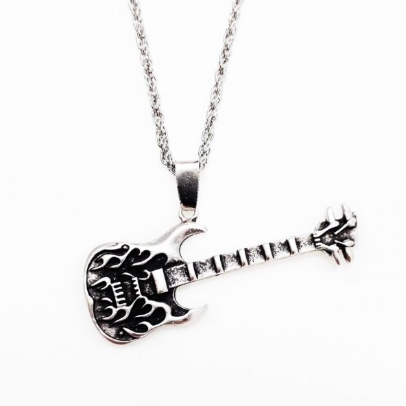 Gümüş Renk Erkek Gitar Kolye - 2